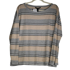 Banana Republic Sweater Women Large Brown Gray Ribbed Stretch Striped Cozy Chic
